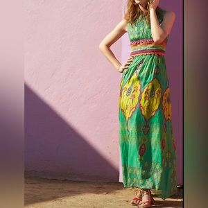 HEMANT & NANDITA Mintzita Embroidered Silk Maxi Dress 10
